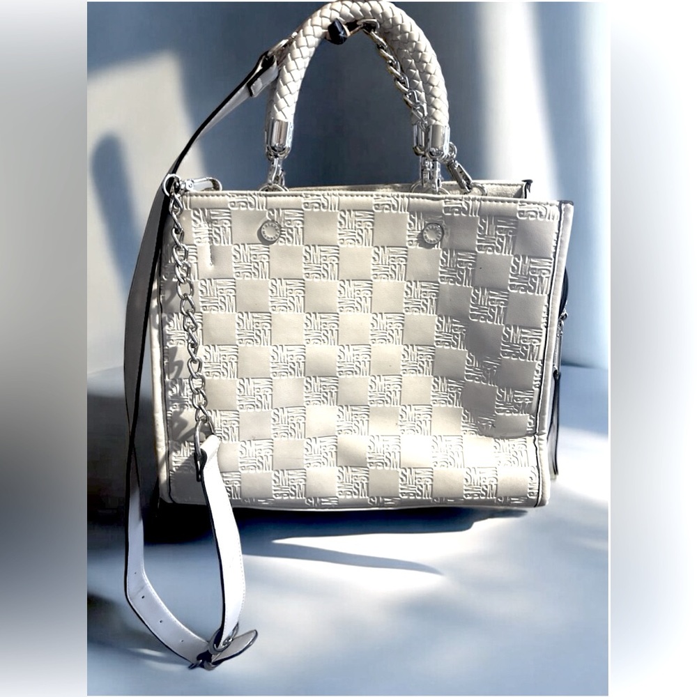 White Steve Madden BJeannee Satchel with detachable crossbody stap